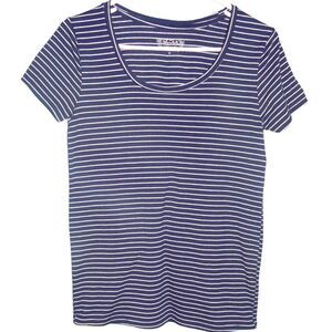 MUDD women's medium navy blue white striped relaxed everyday tee t-shirt